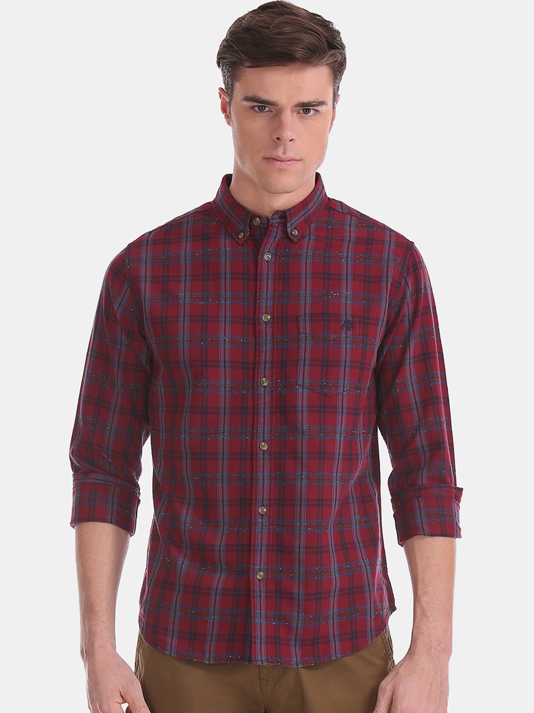

Aeropostale Men Red & Blue Regular Fit Checked Casual Shirt