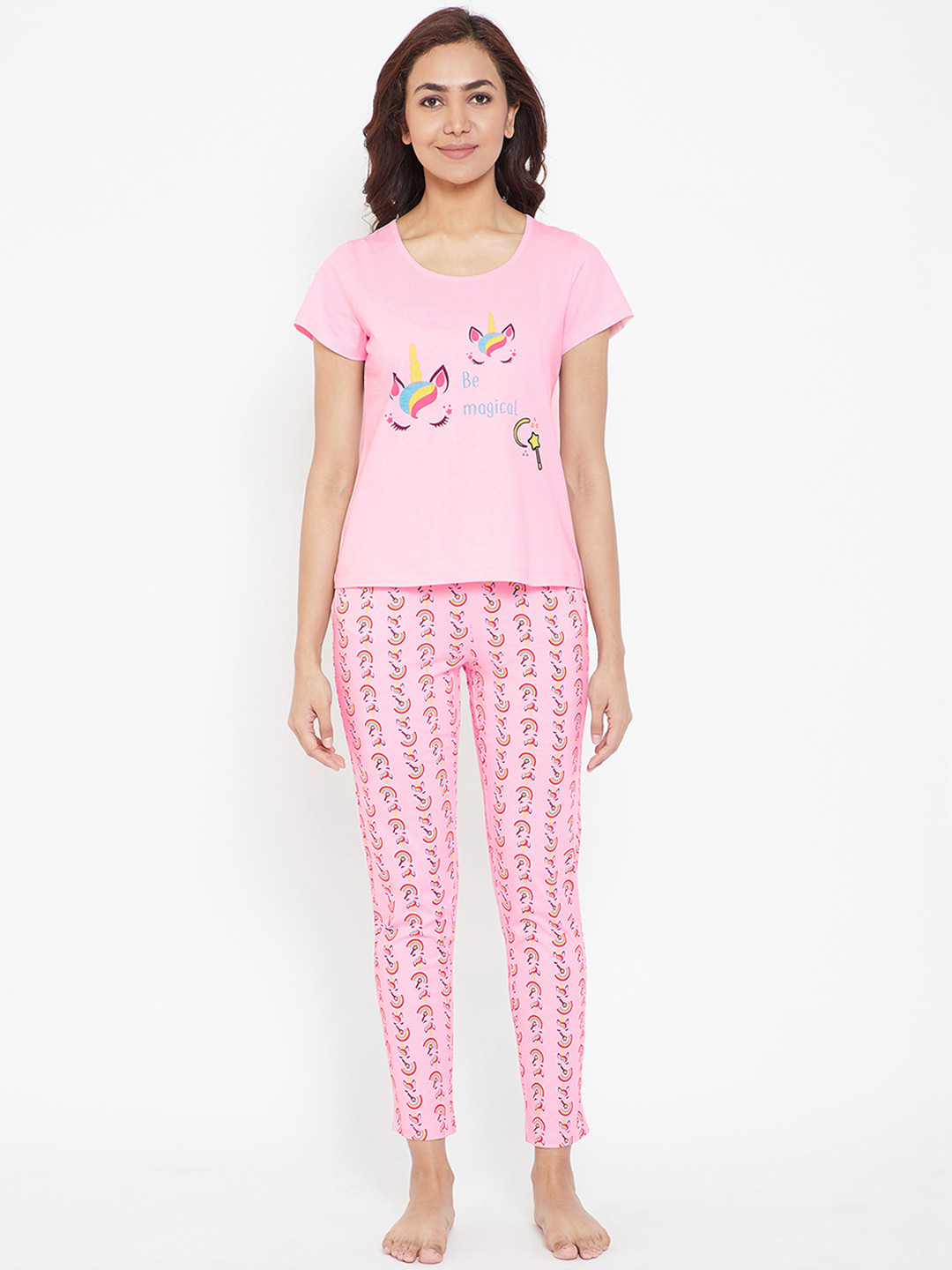 

Clovia Women Pink Printed Night suit LS0413D223XL