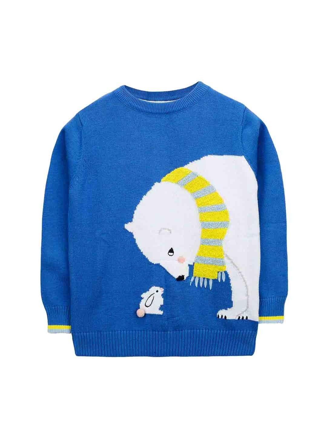 

Cherry Crumble Kids Blue & Off-White Solid Sweater