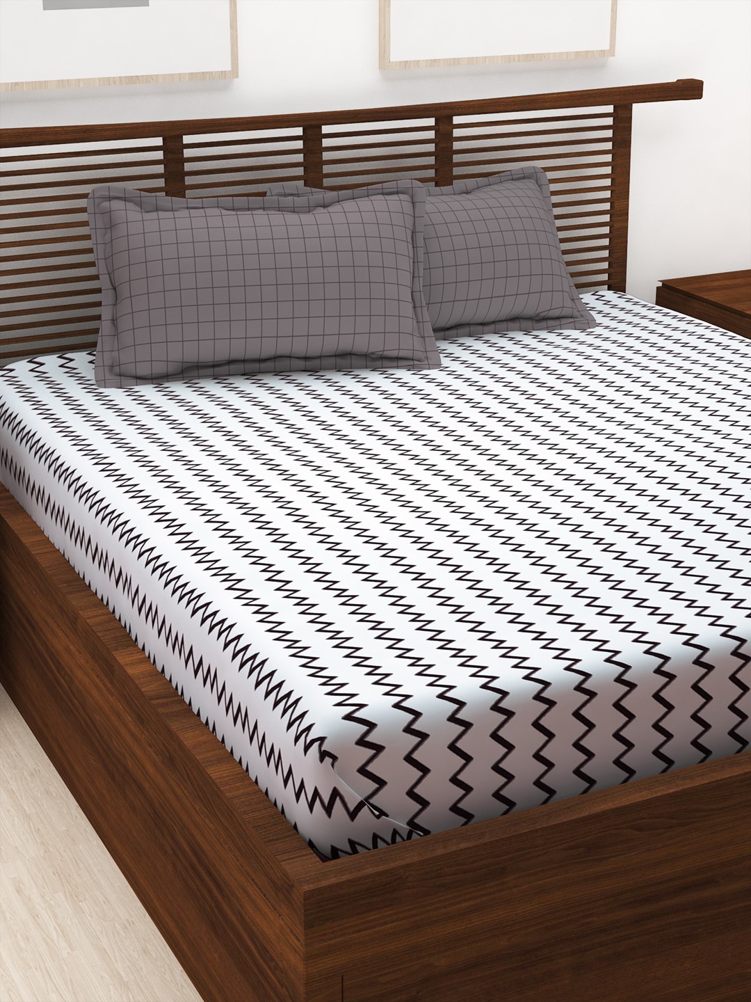 

Story@home Unisex Grey & White Abstract 144 TC Cotton 1 King Bedsheet with 2 Pillow Covers