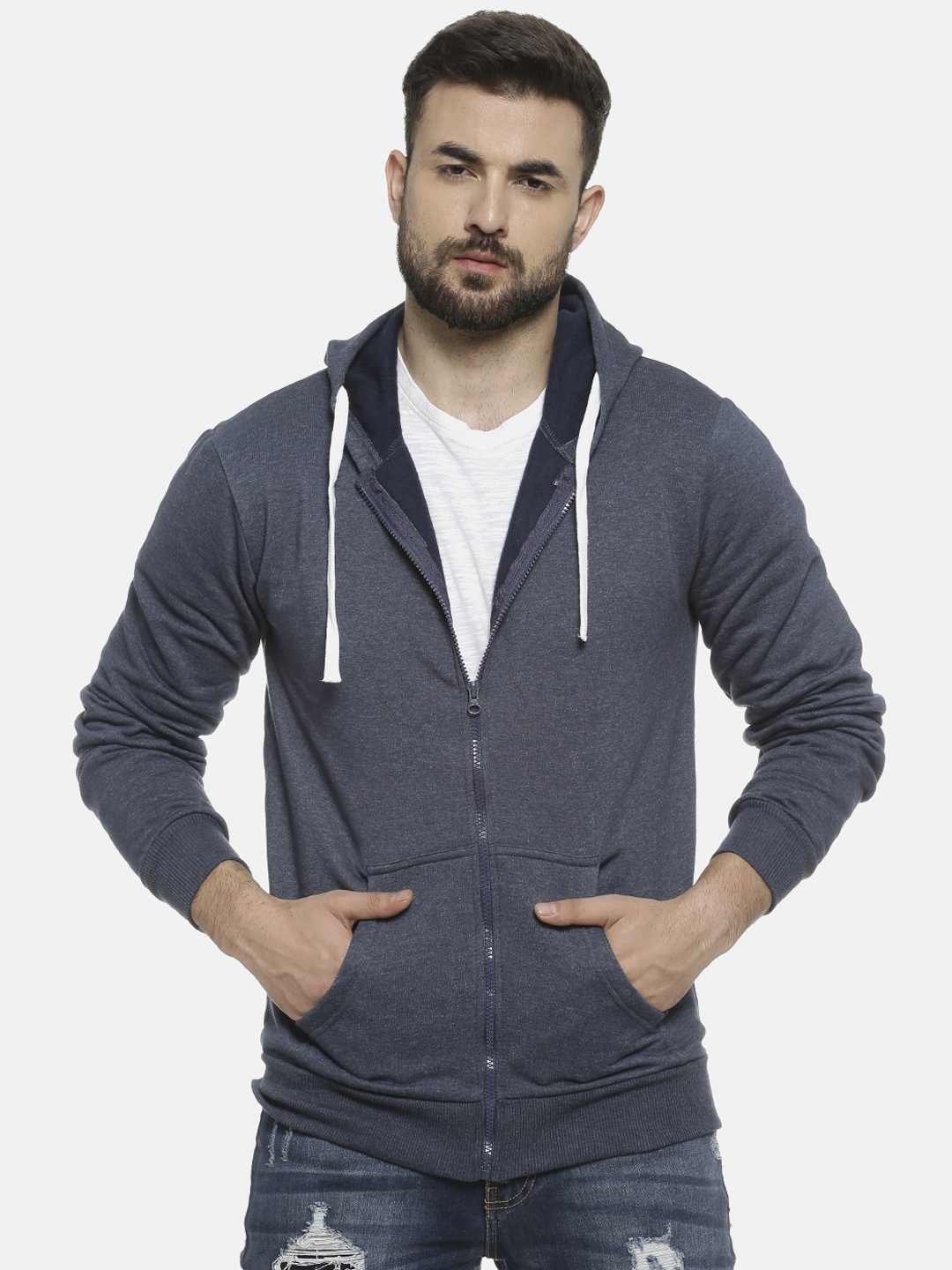 

Campus Sutra Men Blue Solid Hooded Sweatshirt
