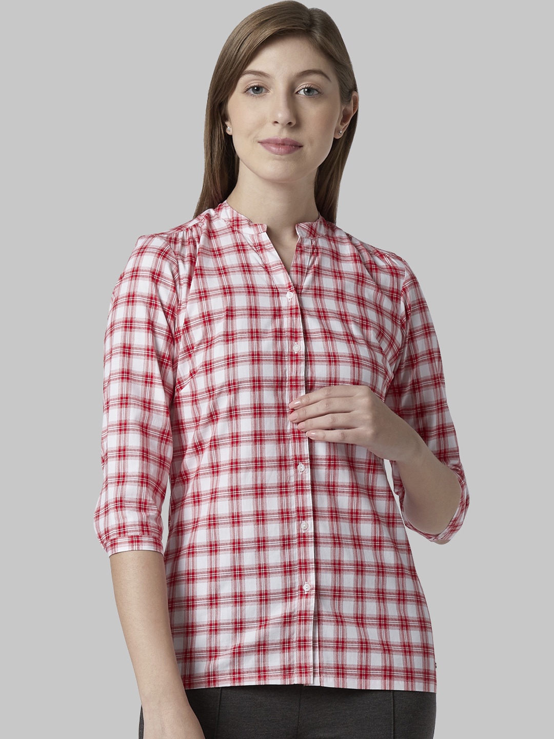 

Park Avenue Woman Red Checked Shirt Style Top