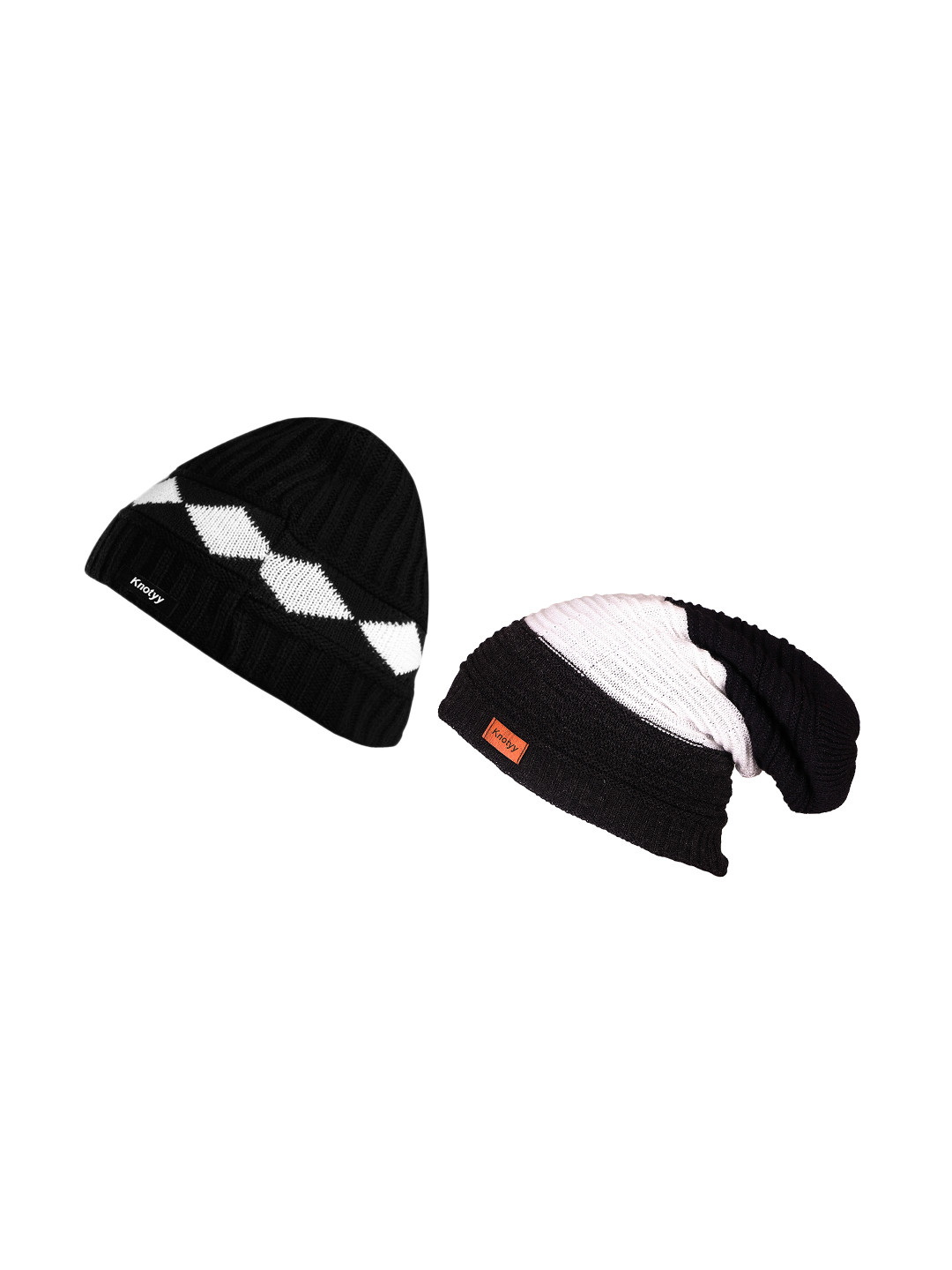 

Knotyy Men Pack of 2 Black Beanie, White