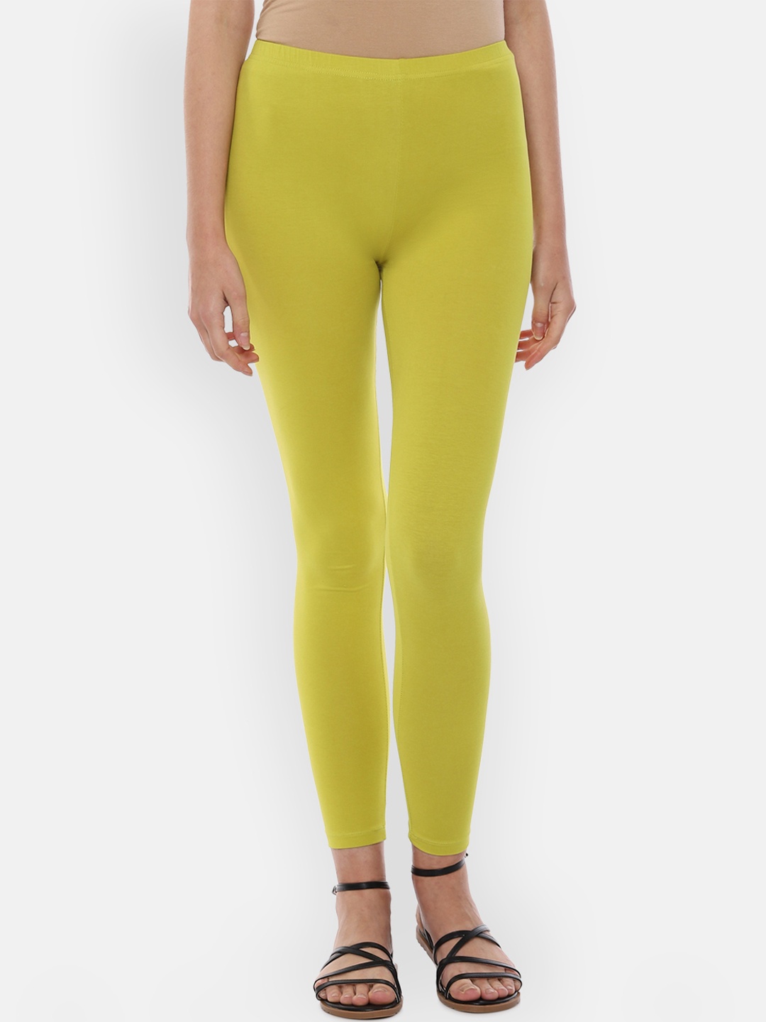 

People Women Lime Green Solid Ankle Length Leggings