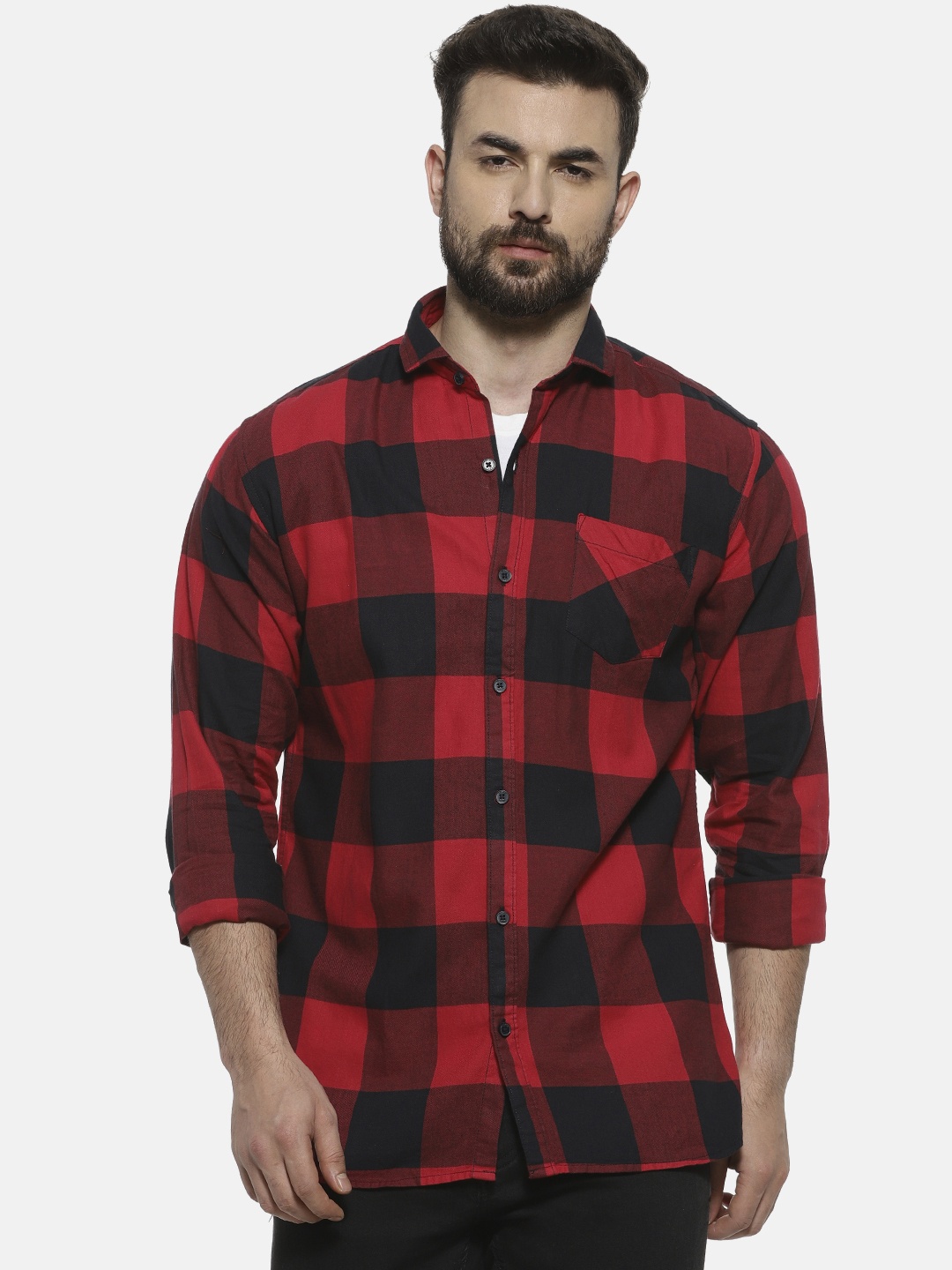 

Campus Sutra Men Red Regular Fit Checked Casual Shirt