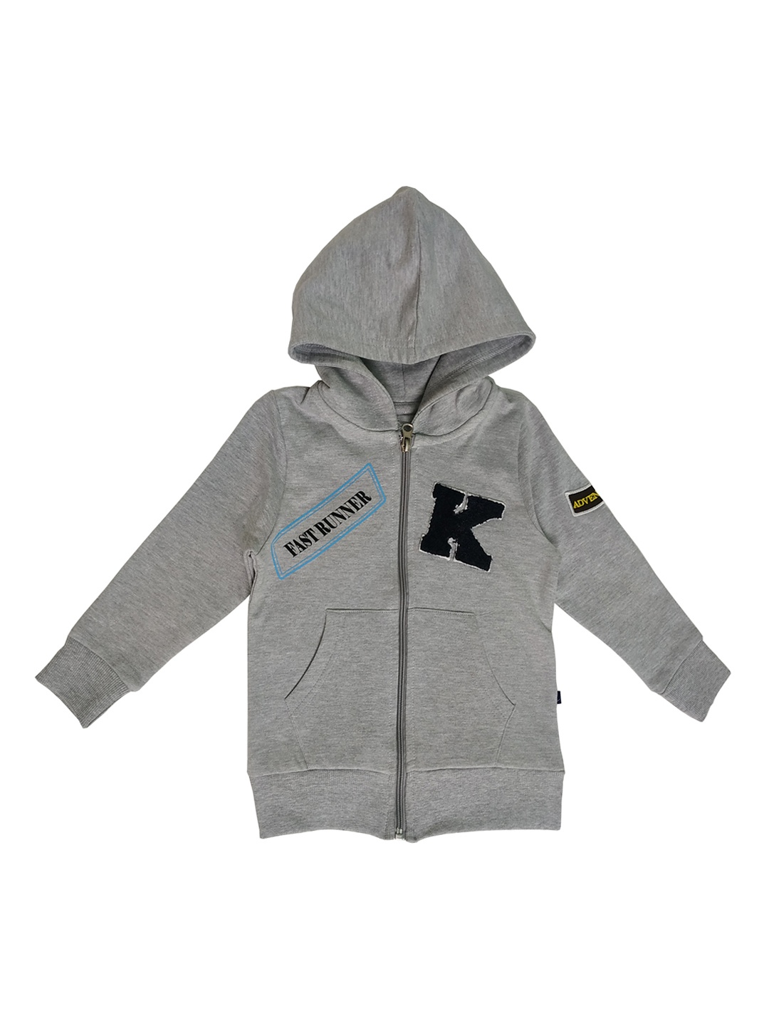 

KiddoPanti Boys Grey Melange Printed Hooded Sweatshirt