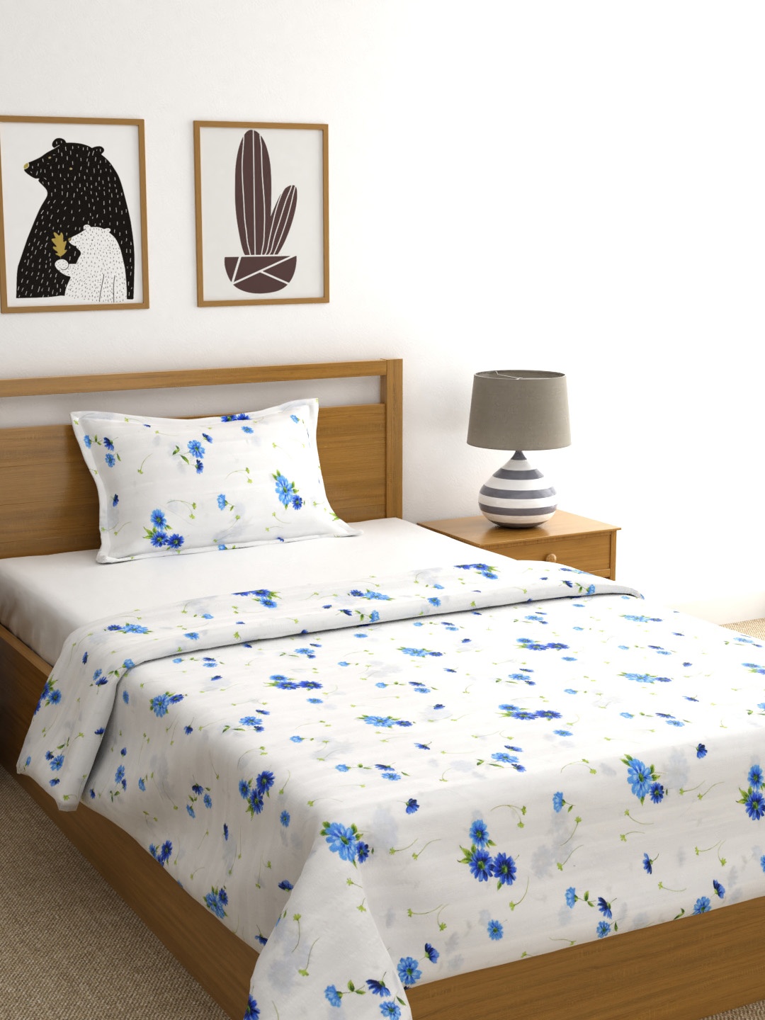 

PIZUNA LINENS White & Blue Floral Summer 210 GSM Single Bed Dohar