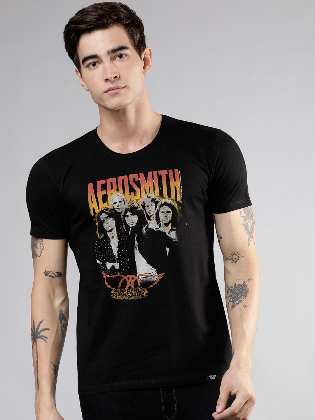 

LOCOMOTIVE Men Black Printed Round Neck T-shirt
