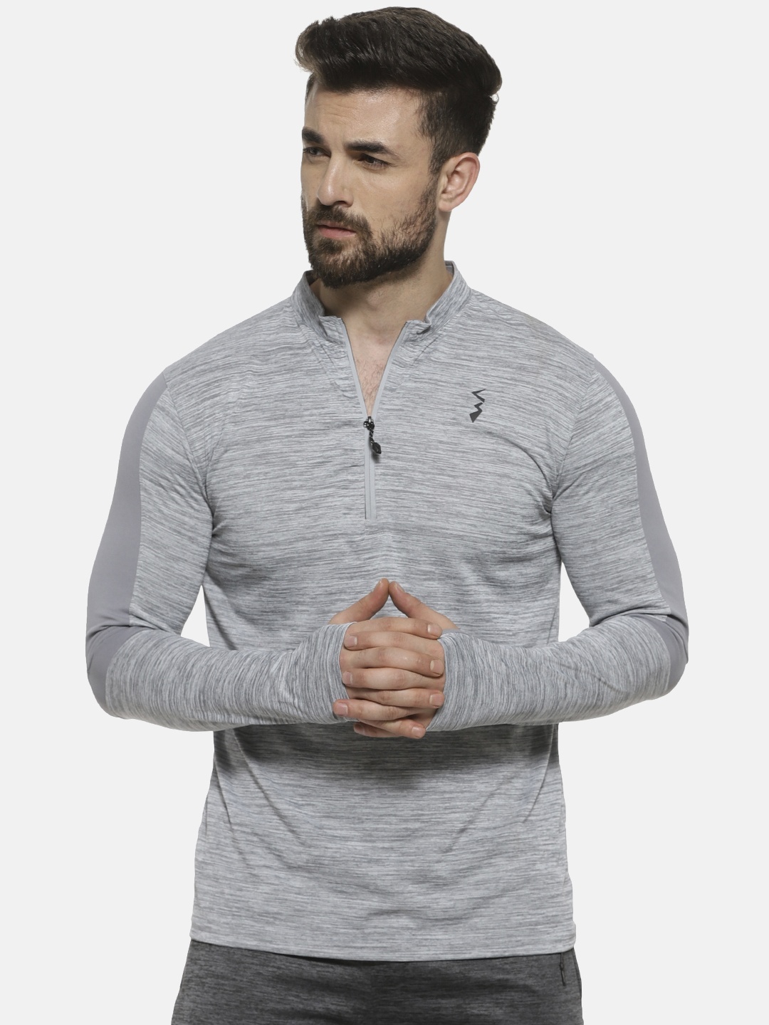 

Campus Sutra Men Grey Solid Mandarin Collar T-shirt