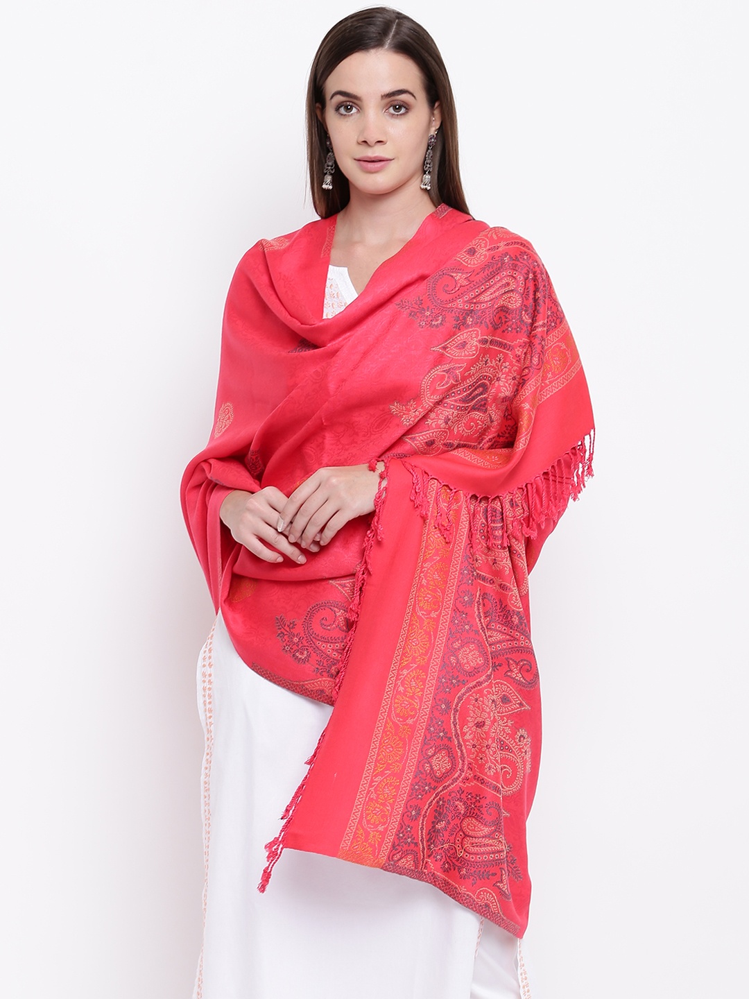 

HK colours of fashion Women Pink Woven Design Shawl