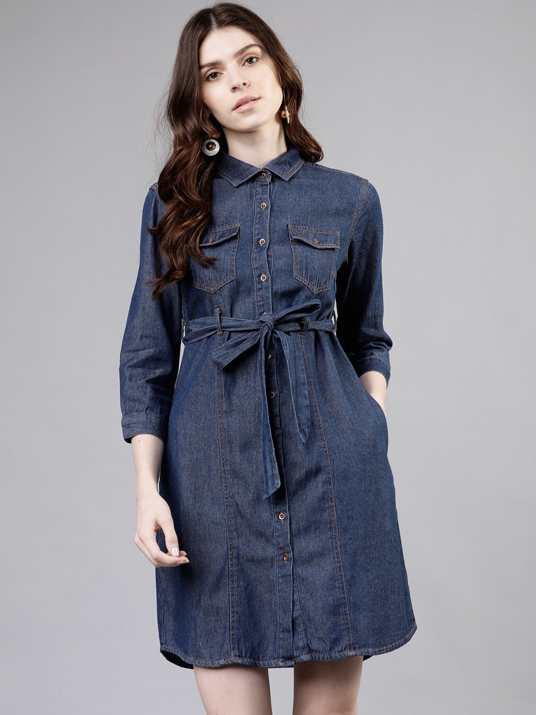 

Tokyo Talkies Navy Blue Denim Shirt Dress