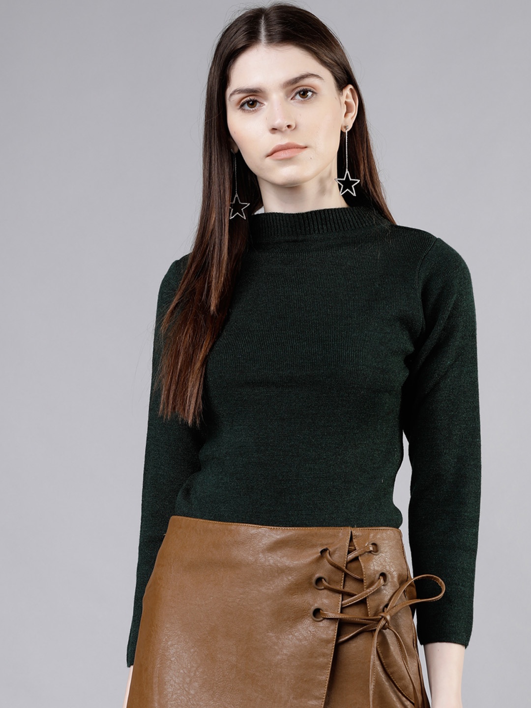 

Tokyo Talkies Women Green Solid Sweater
