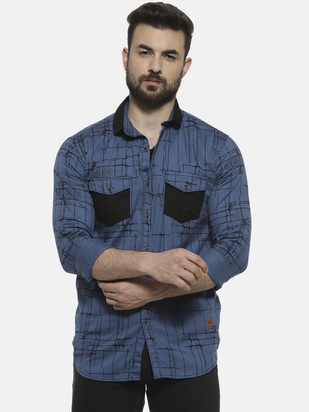 

Campus Sutra Men Blue & Black Regular Fit Printed Casual Shirt