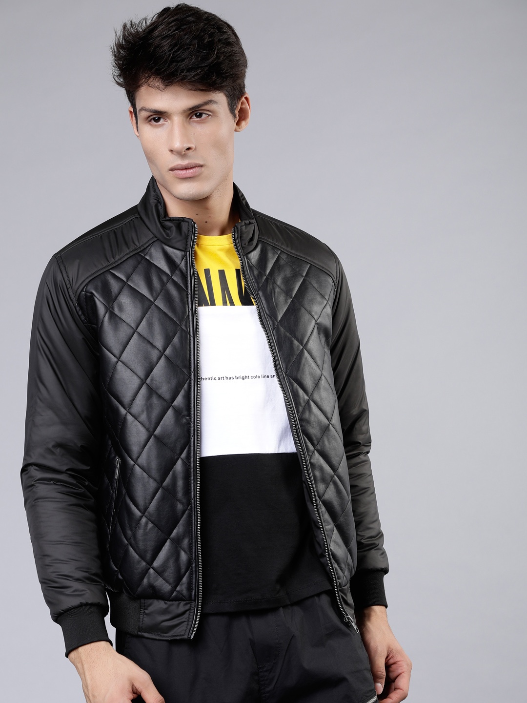 

LOCOMOTIVE Men Black Solid Quilted Jacket