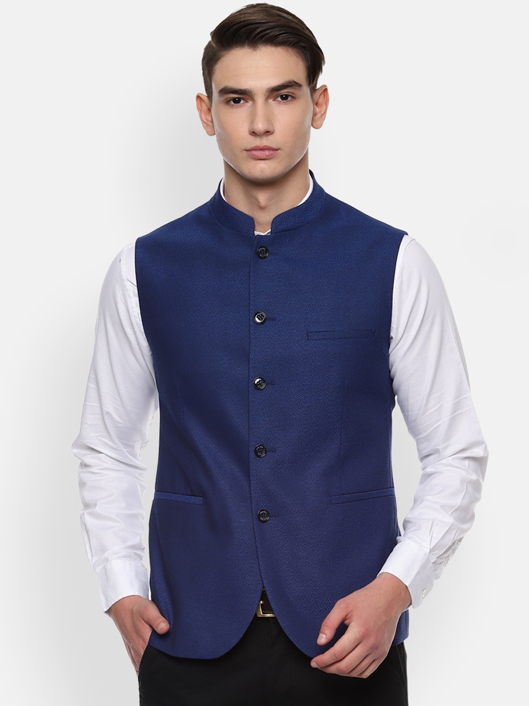 

Allen Solly Men Blue Solid Nehru Jacket