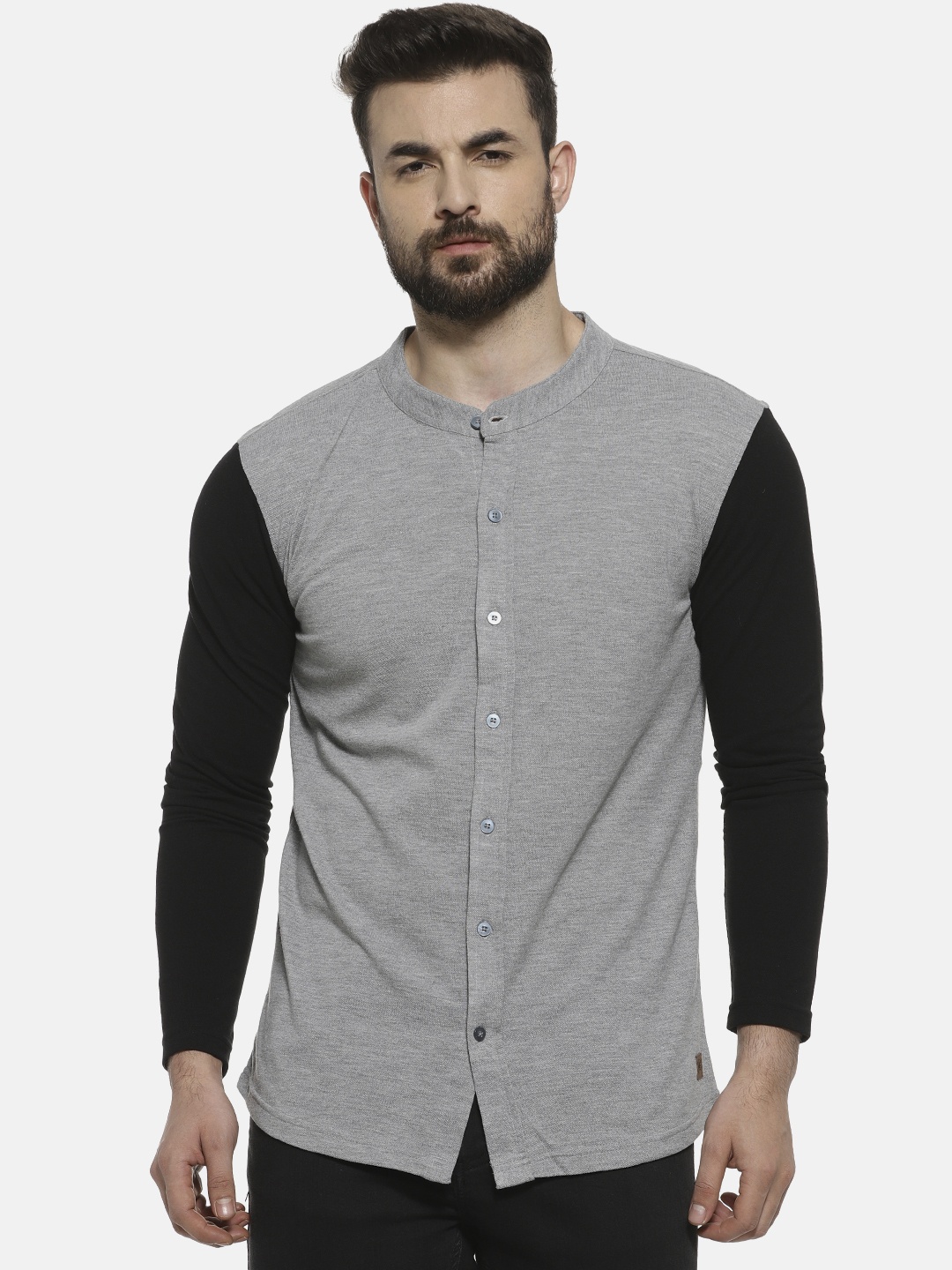 

Campus Sutra Men Grey & Black Regular Fit Solid Casual Shirt