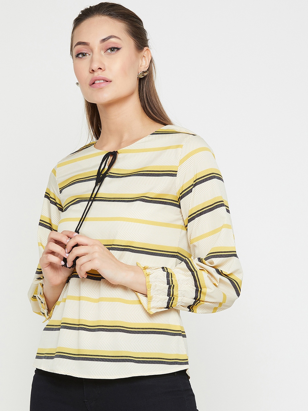 

RARE Women Yellow Striped Top