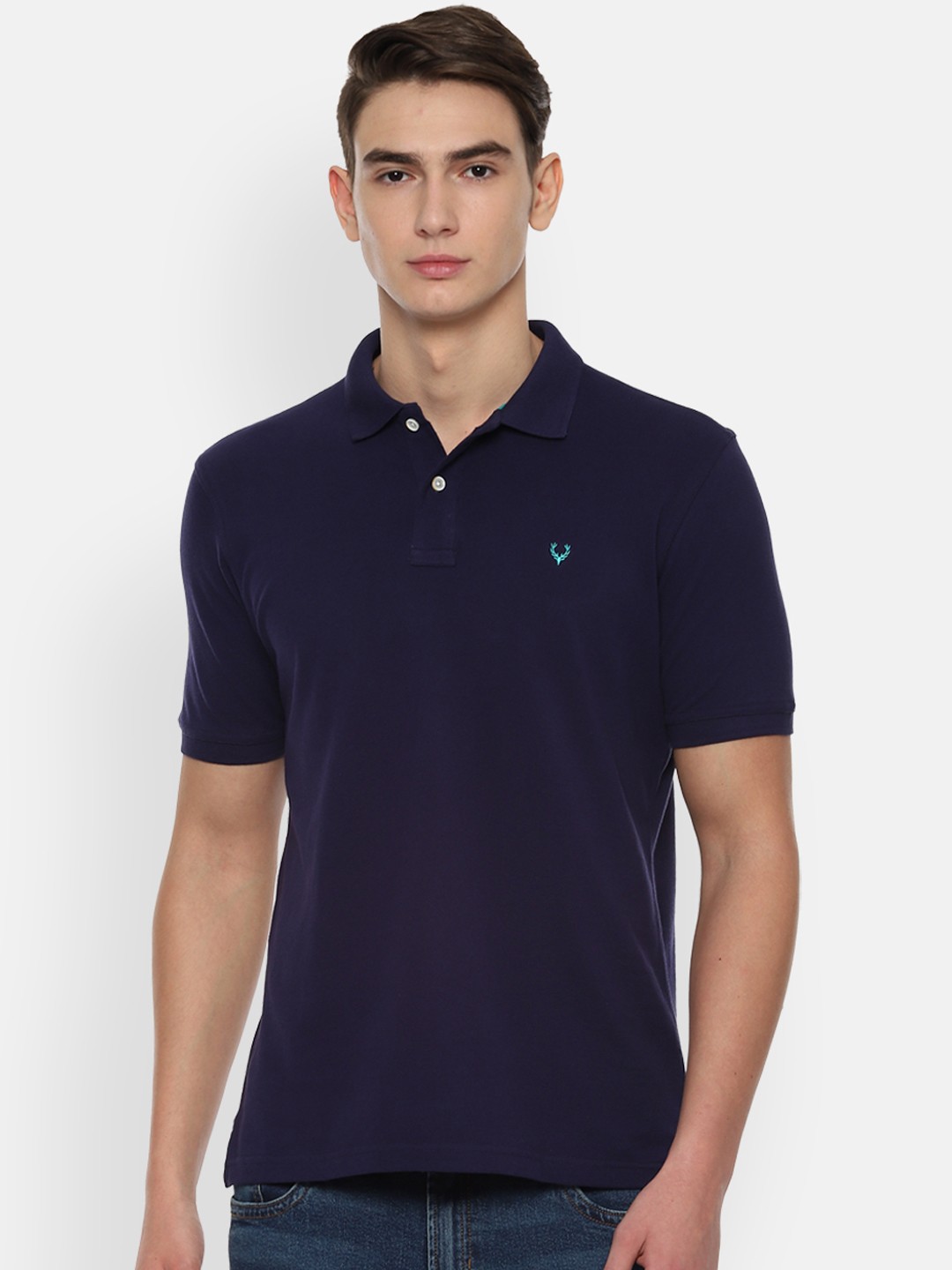 

Allen Solly Men Navy Blue Solid Polo Collar Pure Cotton T-shirt