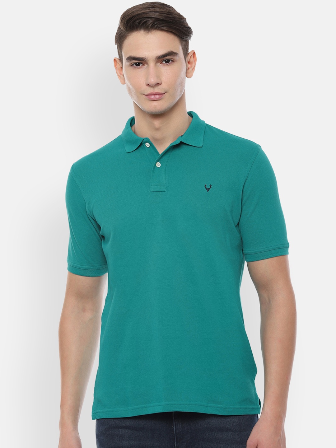 

Allen Solly Men Green Solid Polo Collar Pure Cotton T-shirt