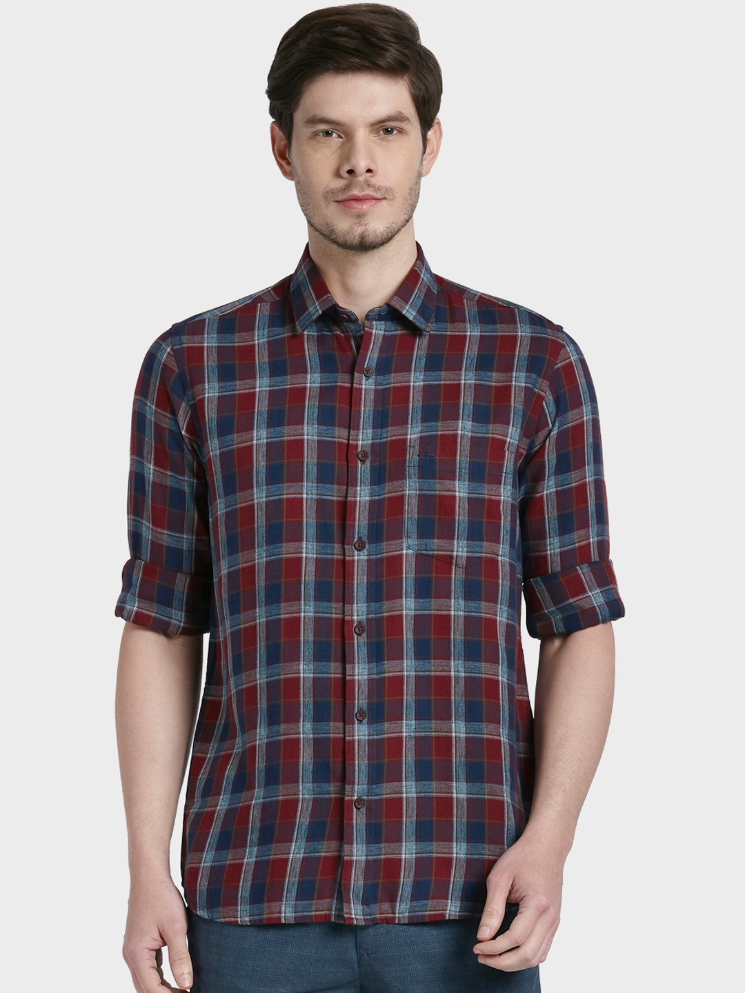 

ColorPlus Men Red & Navy Blue Regular Fit Checked Casual Shirt