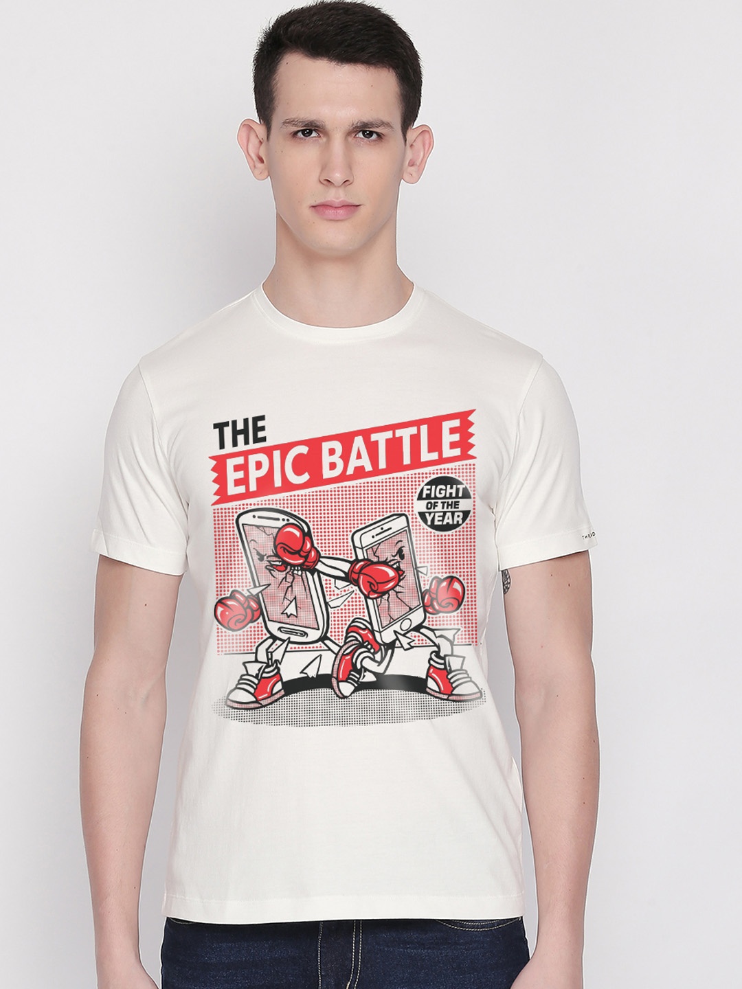

THREADCURRY Men White Epic OS Battle Printed Round Neck T-shirt
