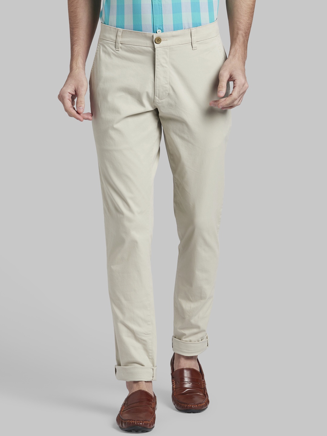 

Parx Men Beige Solid Regular Trousers