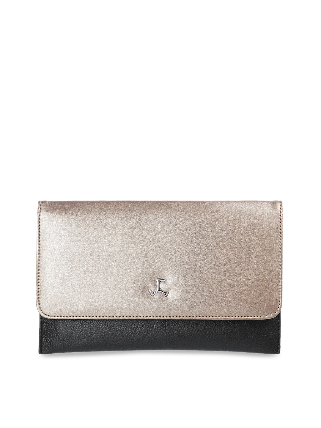

Mochi Gunmetal-Toned & Black Colourblocked Clutch, Metallic