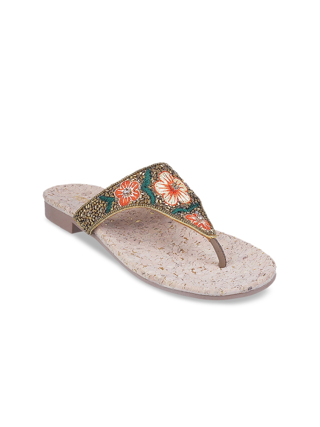 

Metro Women Gold-Toned Embellished Open Toe Flats