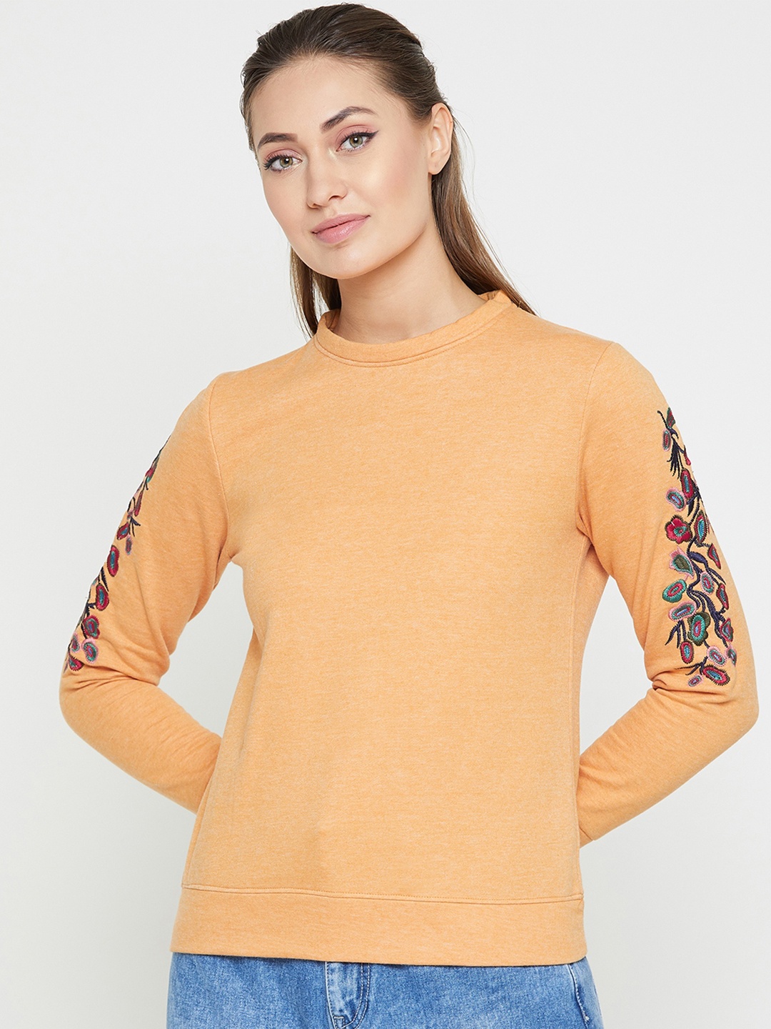 

RARE Women Mustard Orange Solid Sweatshirt