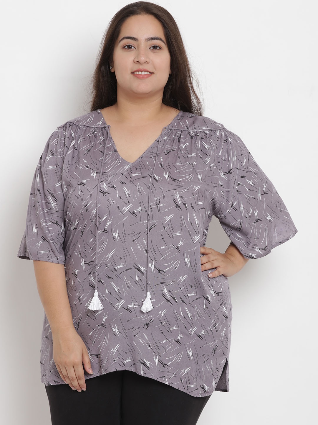 

Kiaahvi by JOHN PRIDE Women Grey Printed Top