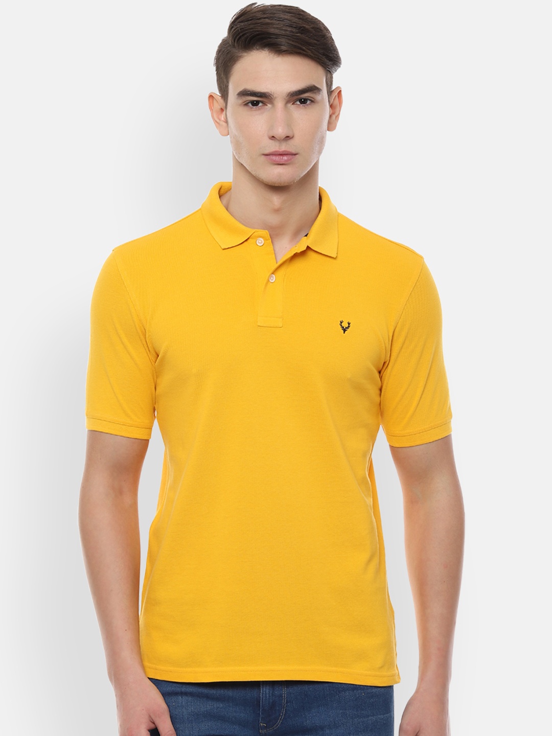 

Allen Solly Men Yellow Solid Polo Collar Pure Cotton T-shirt