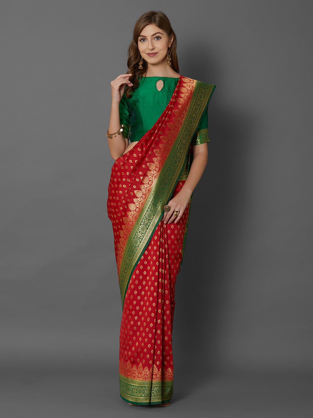 

Mitera Red Silk Blend Woven Design Banarasi Saree