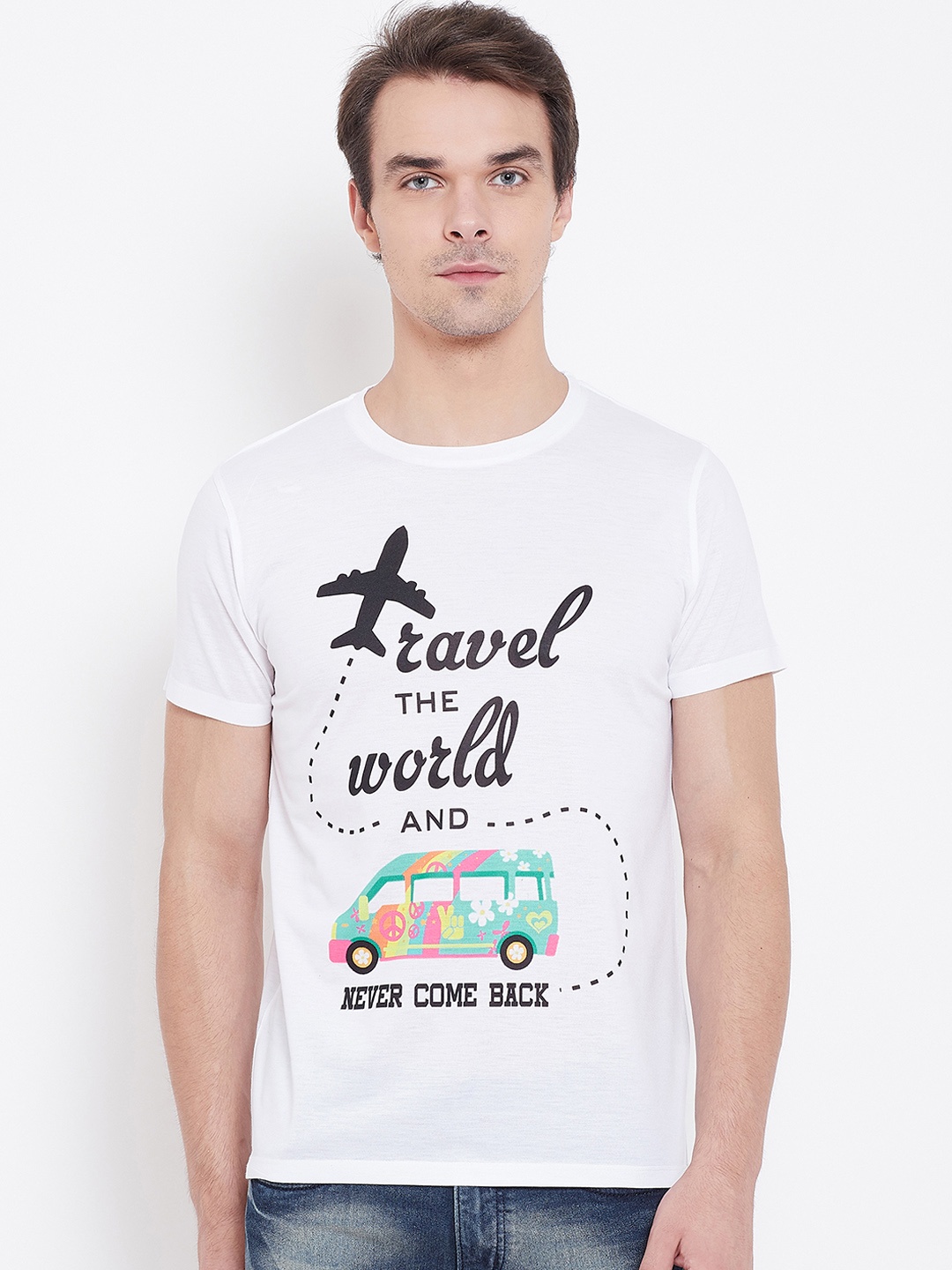 Wear Your Mind Men White Printed Round Neck T-shirt