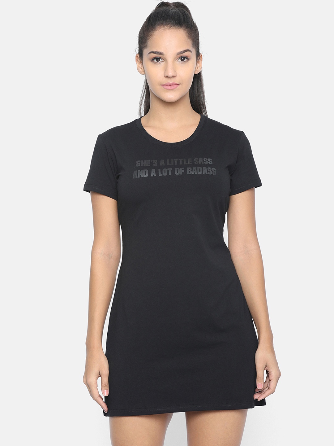 

ISU Women Printed Black T-shirt Dress