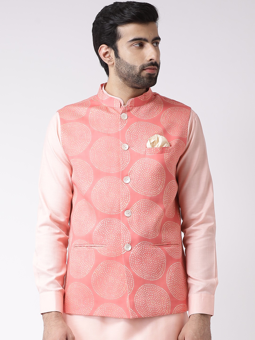 

KISAH Men Pink Printed Nehru Jacket