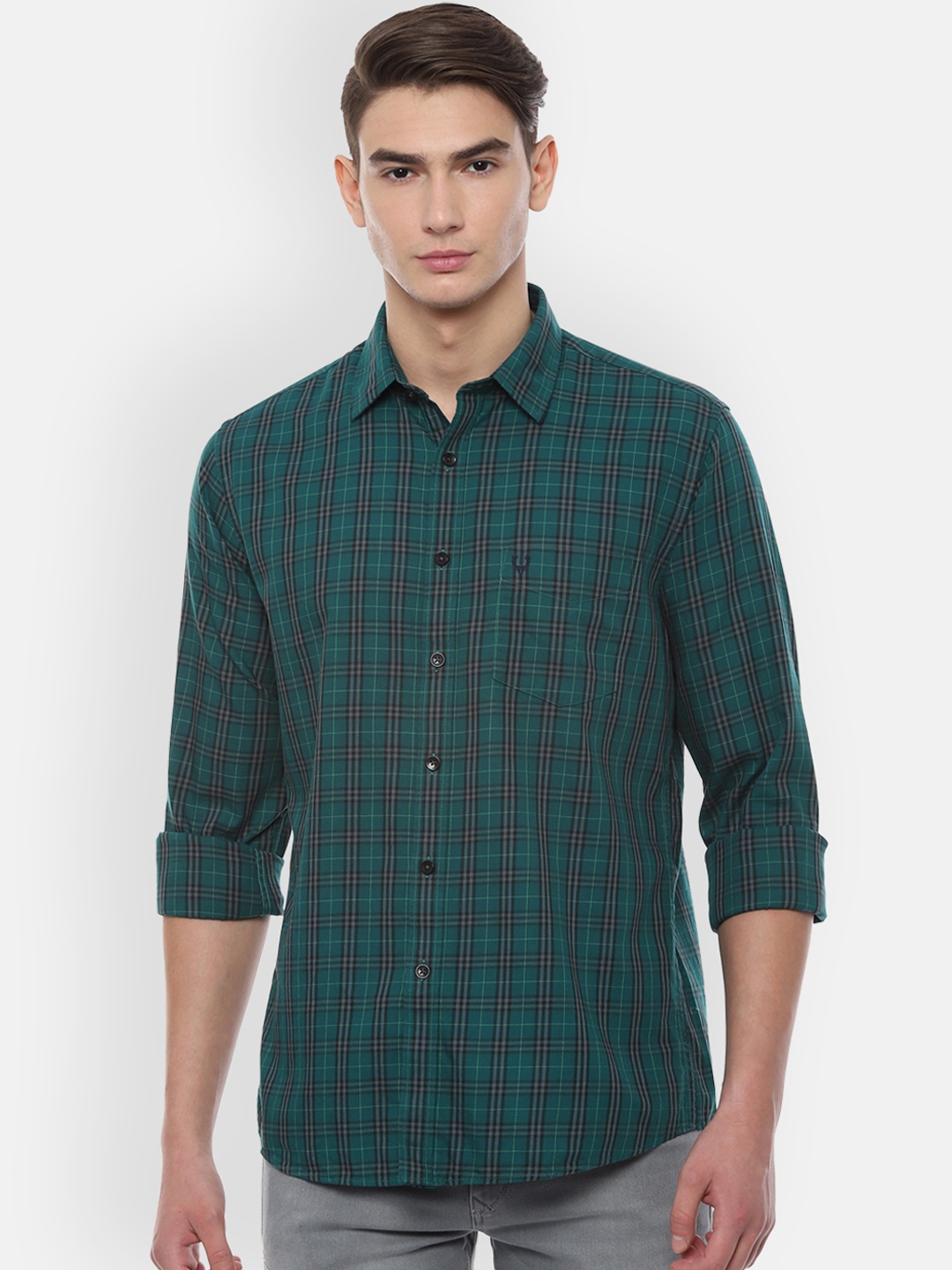 

Allen Solly Men Green & Black Slim Fit Checked Casual Shirt