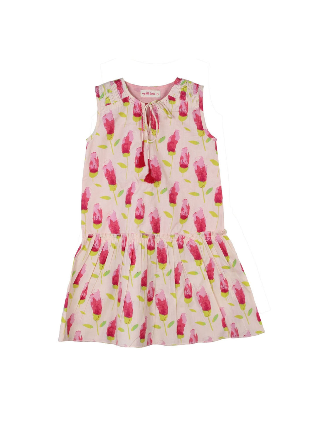 

My Little Lambs Girls Pink & Yellow Tulip Print Fit and Flare Dress