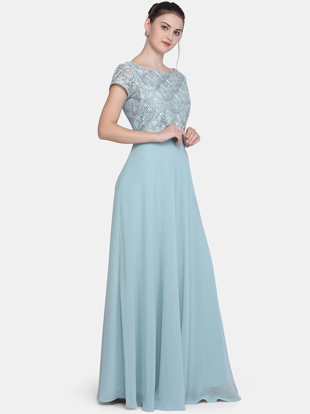 

Eavan Women Blue Self Design Maxi Dress