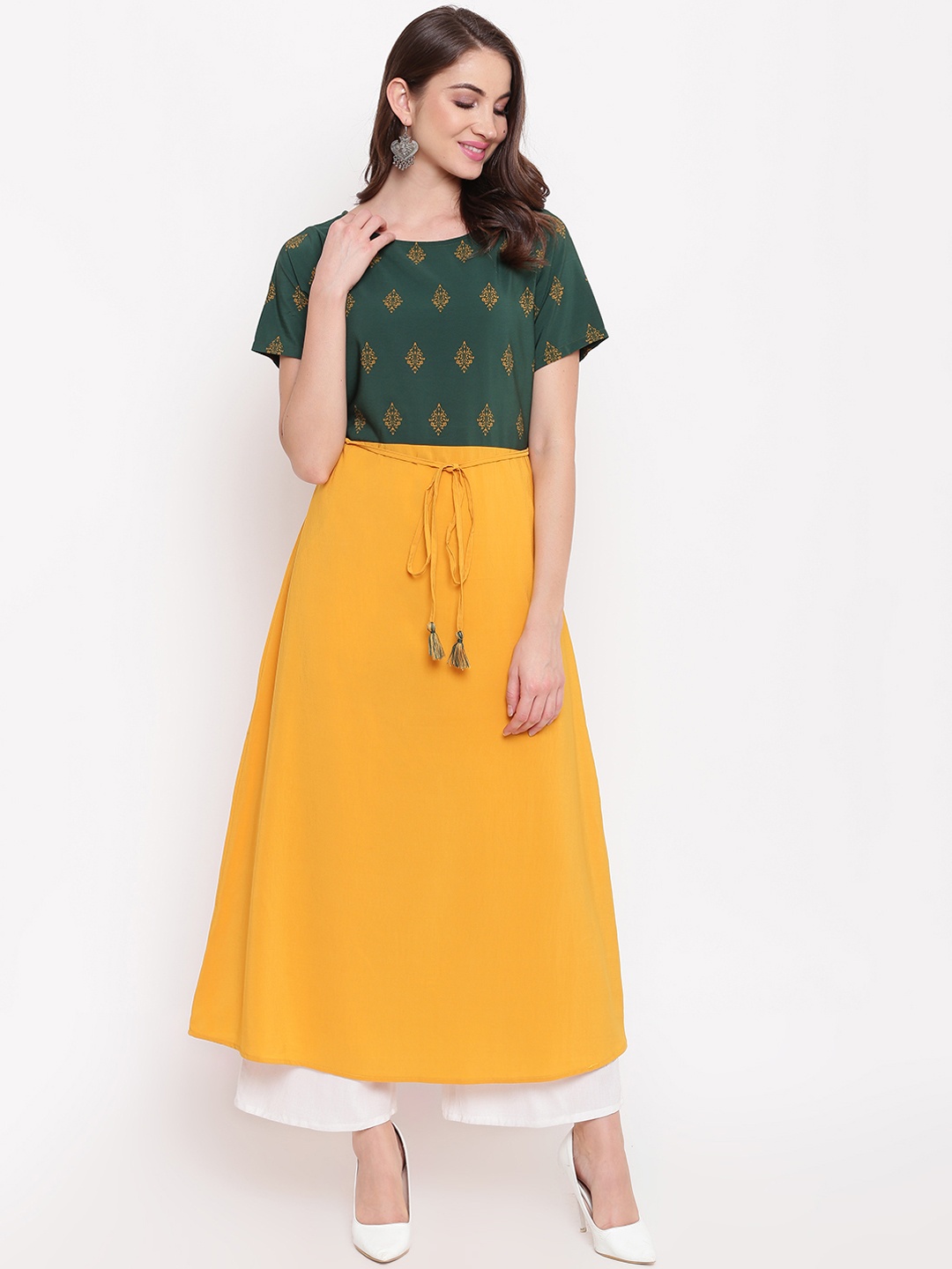 

Napra Women Green & Yellow Printed A-Line Kurta