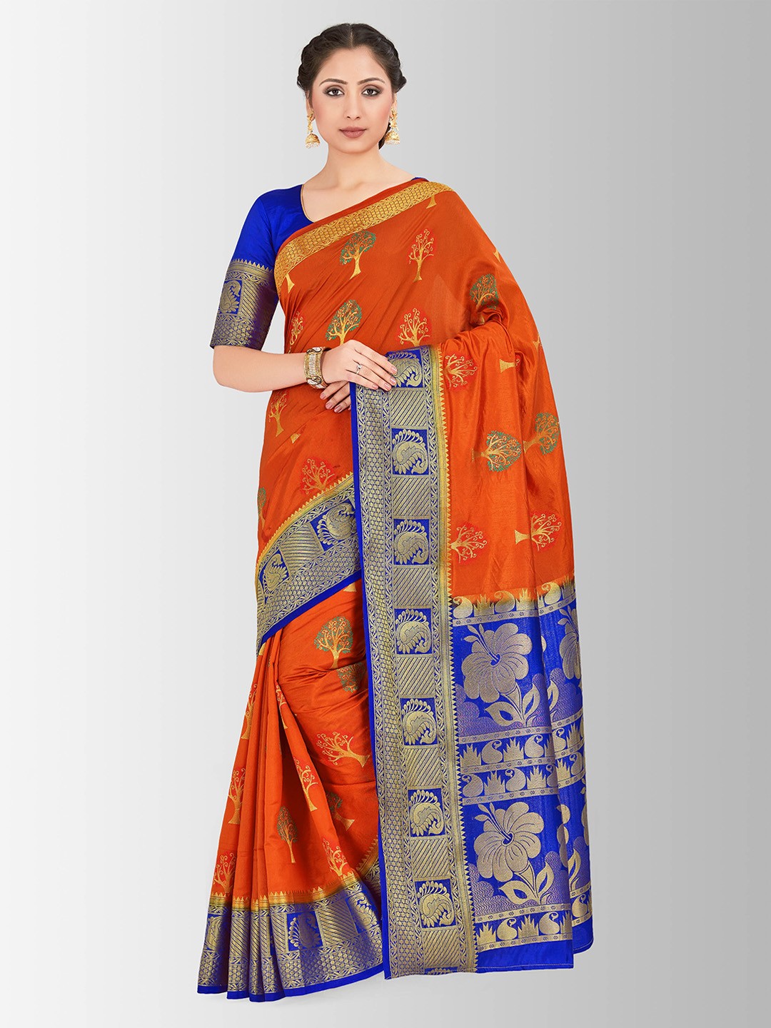 

MIMOSA Rust & Blue Art Silk Woven Design Paithani Saree