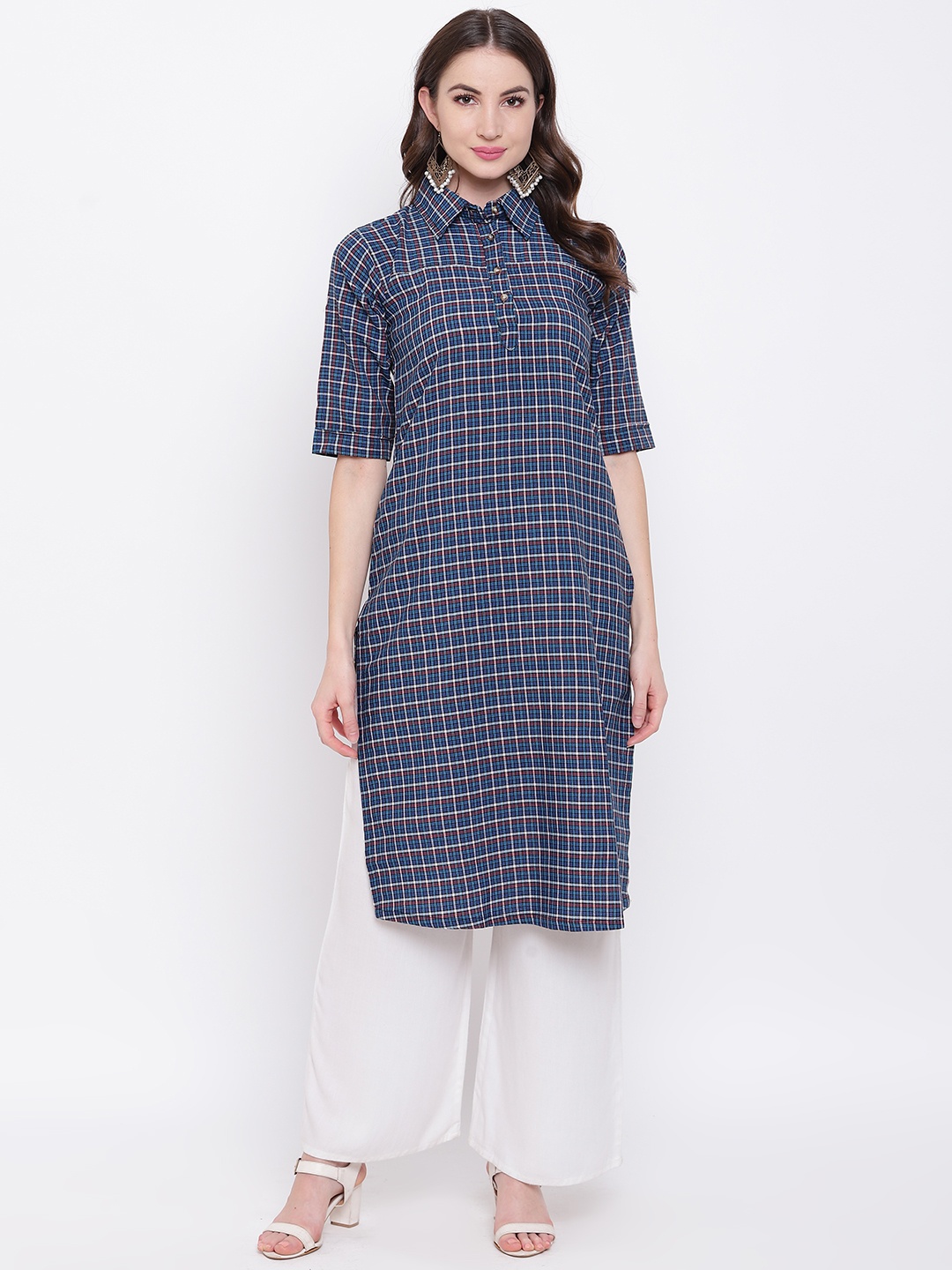 

Napra Women Navy Blue & White Printed Straight Kurta