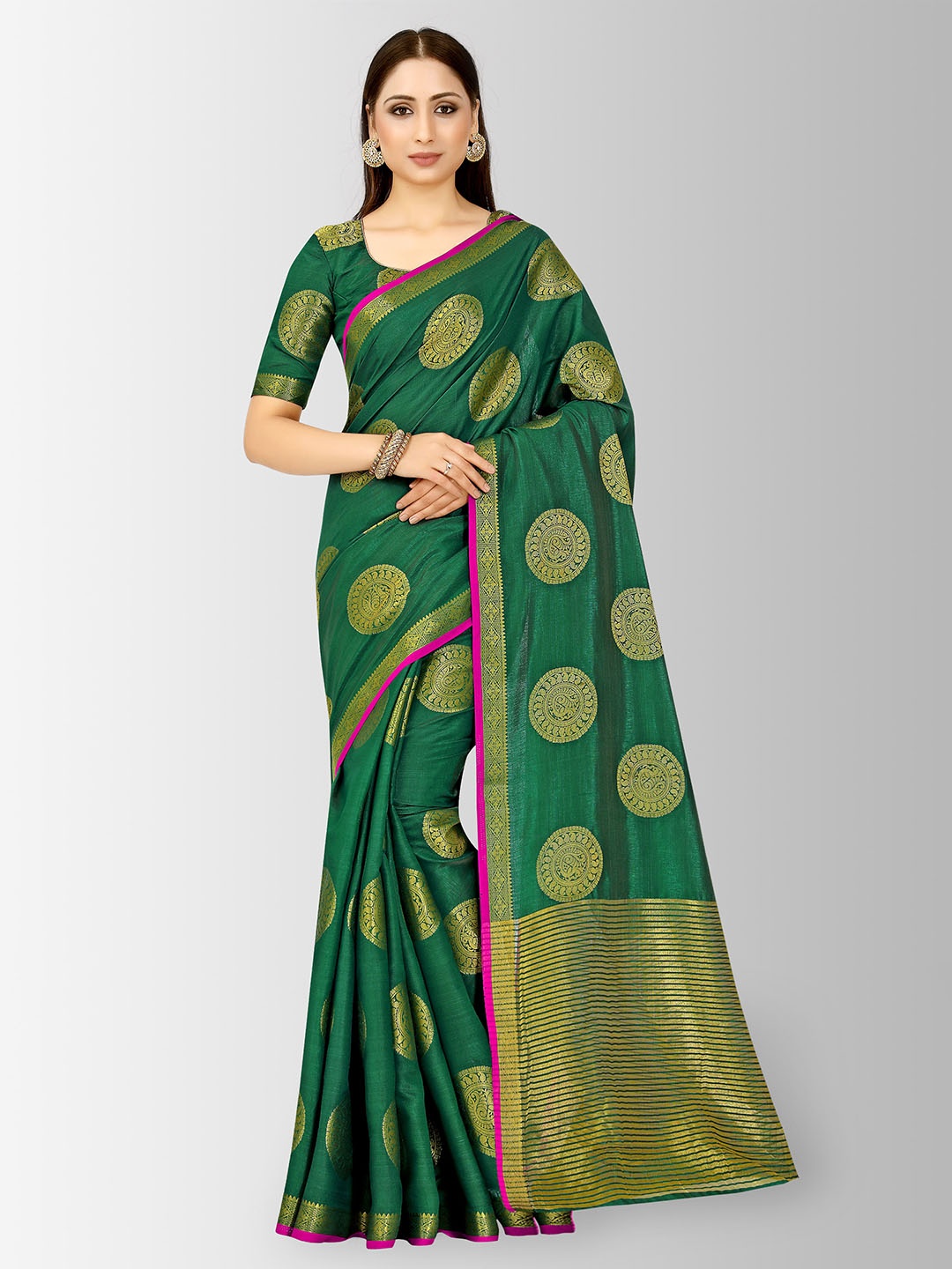 

MIMOSA Green Art Silk Woven Design Kanjeevaram Saree