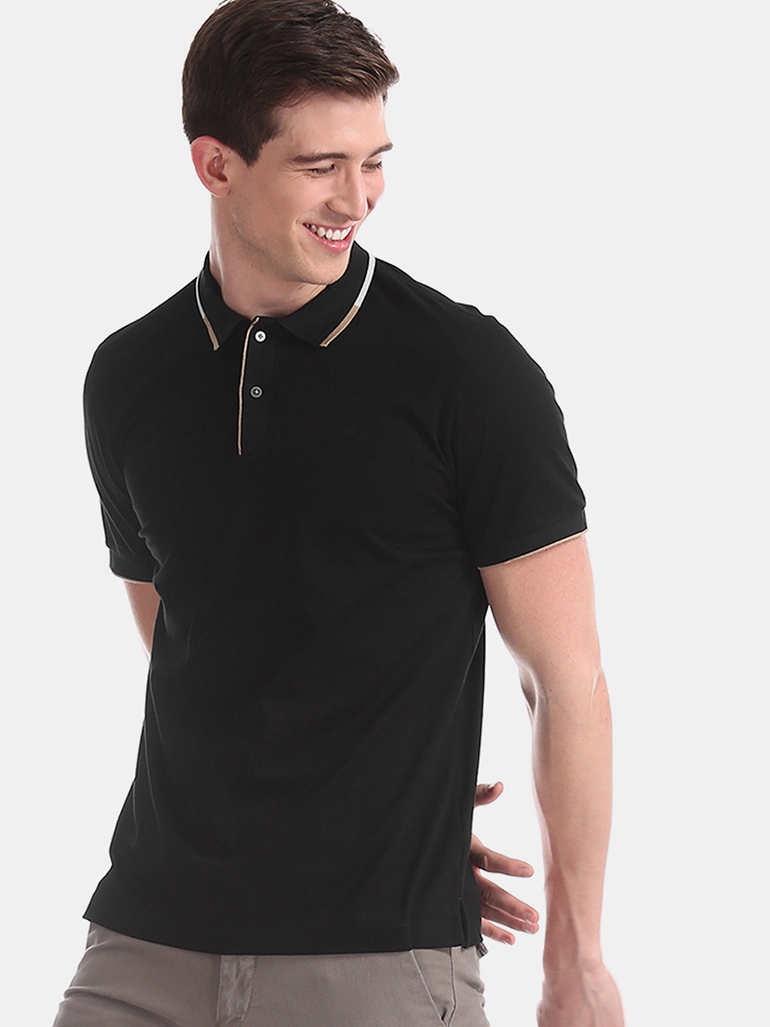 

Arrow New York Men Black Solid Polo Collar Pure Cotton T-shirt