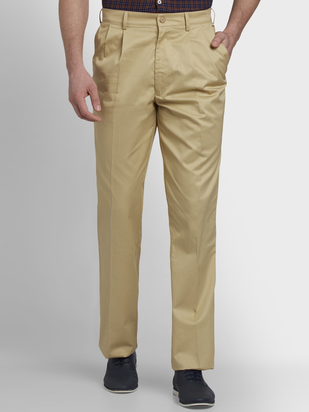 

ColorPlus Men Beige Regular Fit Solid Regular Trousers