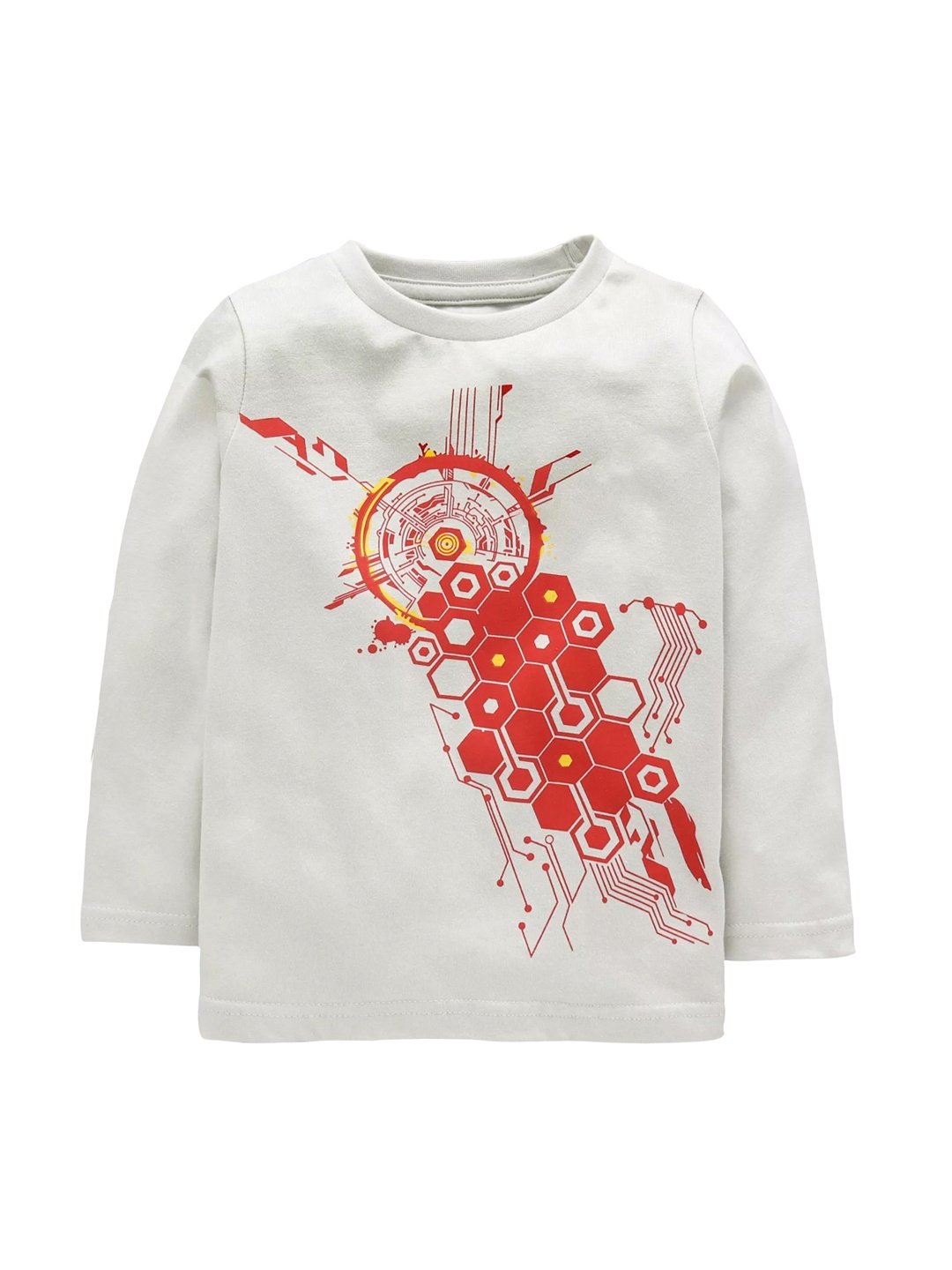 

KiddoPanti Boys Off-White Printed Round Neck Pure Cotton T-shirt