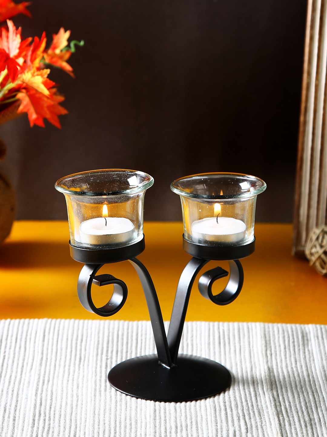 

HOSLEY Black & Transparent Table Candle Holder With Tea Lights