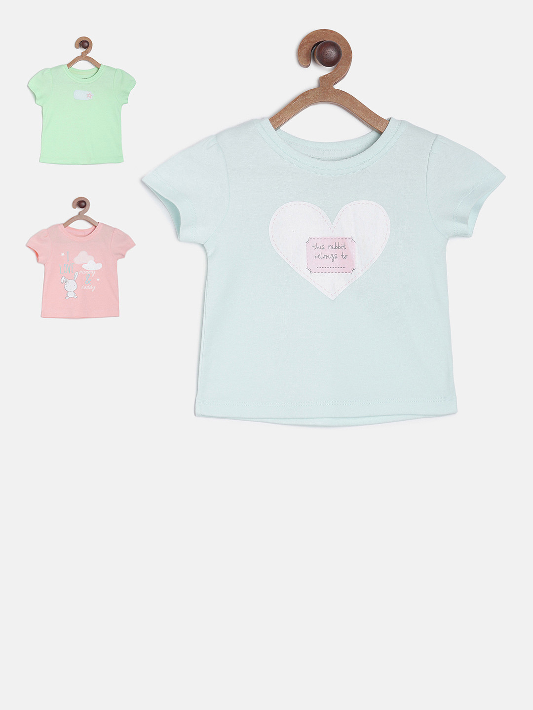 

MINI KLUB Pack Of 3 Infant Girls Blue Printed Pure Cotton Top