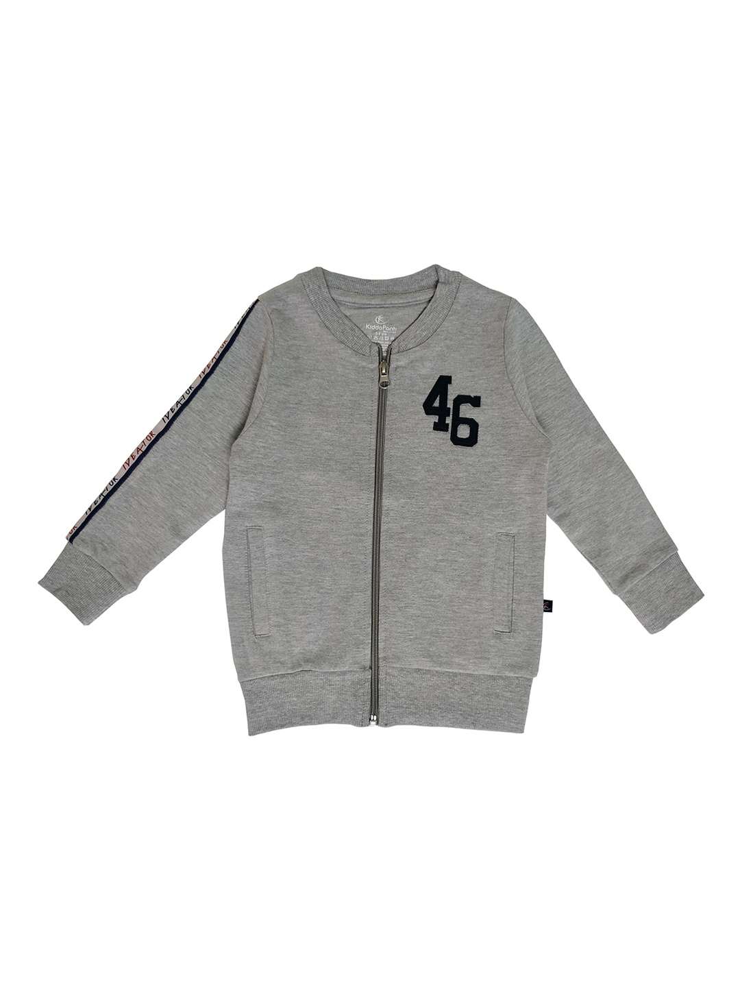 

KiddoPanti Boys Grey Melange & Navy Blue Printed Sweatshirt