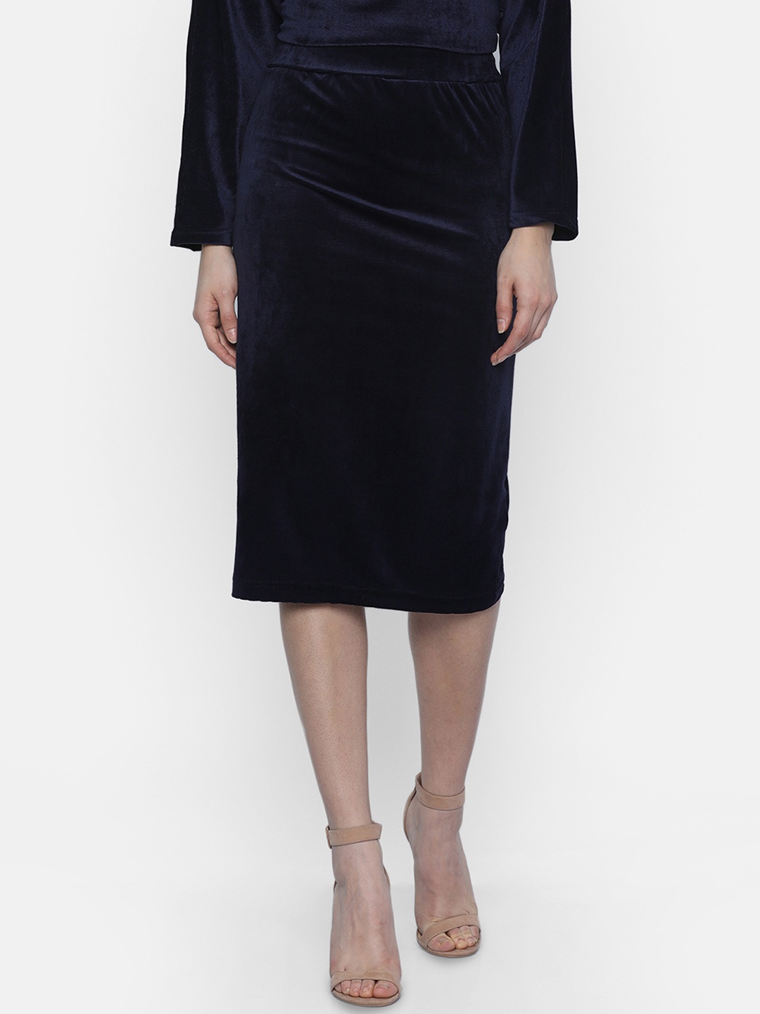 

ISU Women Navy-Blue Solid Straight Skirt