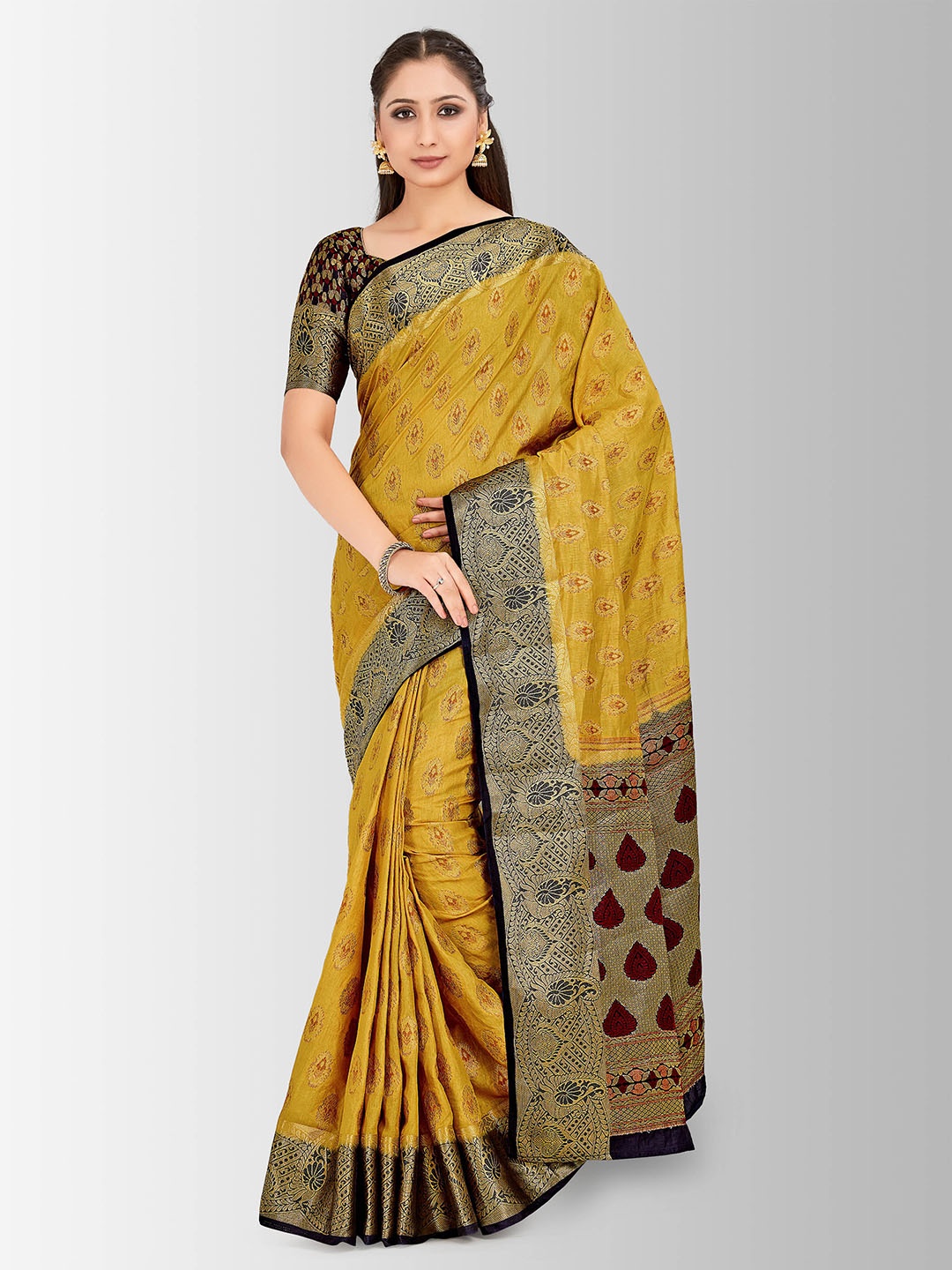 

MIMOSA Mustard Yellow Art Silk Woven Design Paithani Saree